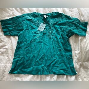 NWT: Turquoise embroidered t shirt